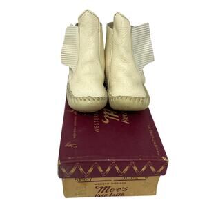 Guilmox Ivory Leather Fringed Moccasins Baby Size 6 Original Box Vintage 1950's